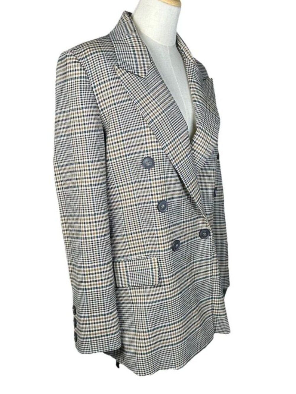 Free People Small Ashby Houndstooth Blazer Jacket Plaid Double Breast Oversized - Picture 3 of 14